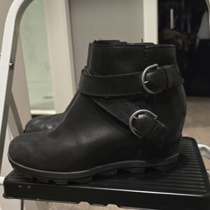 Sorel Black Ankle Boots with Buckle Detail